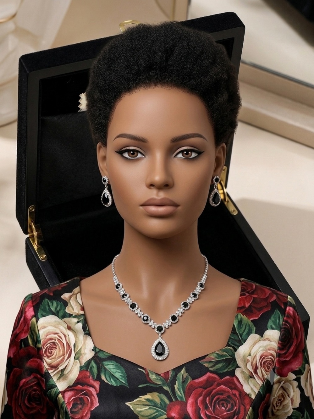 Elegant Black and Silver Teardrop Necklace & Earring Set